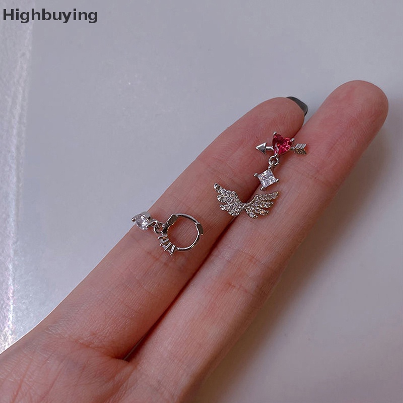 Hbid 1Pcs Lucu Manis Sayap Merah Muda Hati Zirkonia Anting Pejantan Untuk Wanita Perempuan Anti Karat Helix Tulang Rawan Anting Telinga Perhiasan Glory