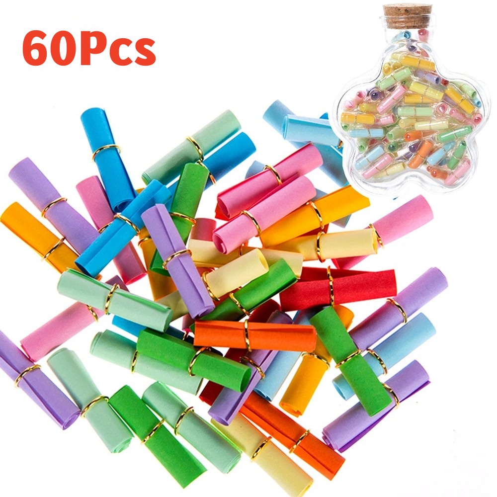 Mini Capsule Letter Message Roll Love Pill Wishing Note/Wish Bottle Blank Letter Paper Aksesoris Alat Tulis/Kertas Roll Harapan Mini Warna Dengan Cincin Logam/Properti Undian Hari Raya