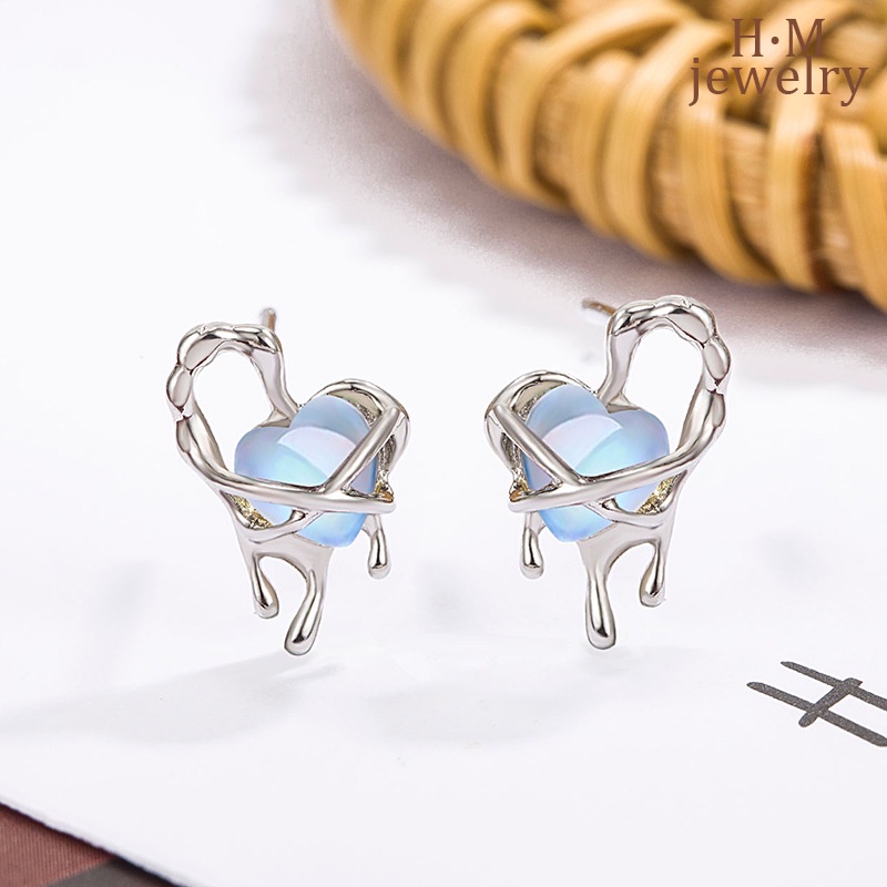 Manis Keren Leleh Berongga Moonstone Indah Telinga Anting-Anting Cahaya Mewah Sederhana Bermutu Tinggi