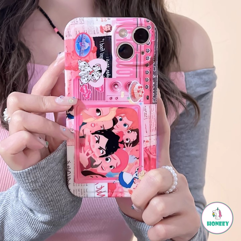 IPHONE Kartun Amerika Graffiti Lucu Pink Princess Phone Case Kompatibel Untuk Iphone14 13 12 11 Pro Max Gadis Manis Keren Ponsel Penutup Belakang