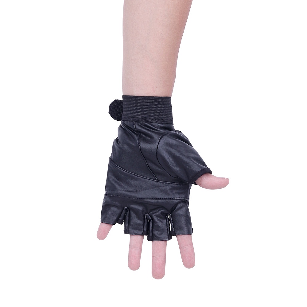 Sarung Tangan Motor Glovien Kulit Sintetis Setengah Jari Hitam Half Finger