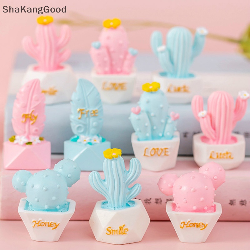 Selip 10model Ornamen Kaktus Resin Patung Miniatur Aksesoris Lucu Dekorasi SKK