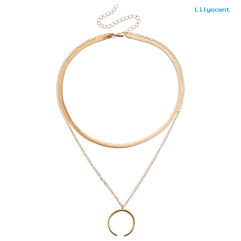 [LS]Wanita Kalung Liontin Sabit Lapisan Ganda Keren Bergaya Snack Rantai Adjustable Alloy Kalung Aksesori Fashion