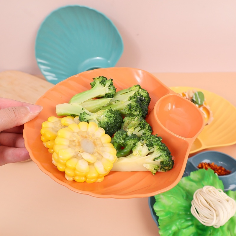 Piring Snack Bentuk Mangga Kerang Warna-Warni/Nampan Kentang Goreng Pangsit Sarapan Serbaguna Dengan Mangkok Celup