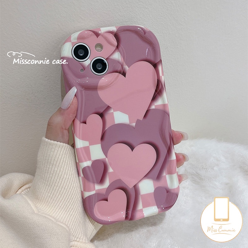 Case Untuk Vivo Y11 Y36 Y02T Y35 Y02 Y17 Y51A Y31 Y95 Y21 Y12s Y16 Y91C Y30 Y91 Y51 Y22 Y12 Y33s Y20 Y15s Y12i Y15 Y15A Y22s Y21s Y20i Tpu 3D Wavy Curved Edge Love Heart Lattice Case