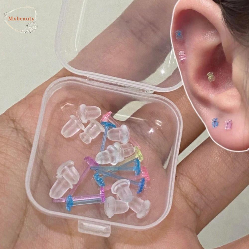 Mxbeauty Anting Plastik Kepribadian Pesta Pelangi Beruang Mini Anting Halus Transparan Temperamen Wanita Perhiasan Accessroies