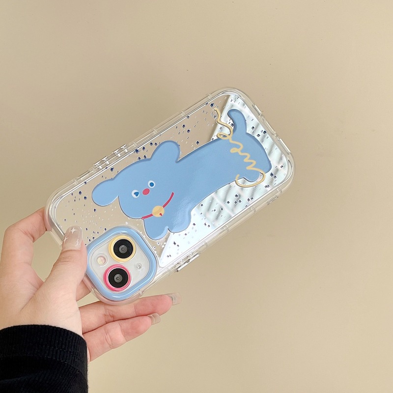 【Ice Cream Mirror】Soft Case IPhone 11 12 13 14 Pro Max Women's Gift Cute Blue Pet Puggy Dog Clear Phone Case Make up