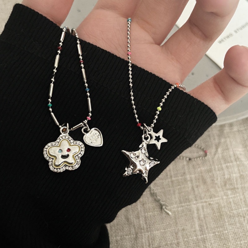 S925 Kalung Silver Dengan Bentuk Wajah Bunga Matahari Smiley Face Warna-Warni Gaya Korea Fashion Untuk Wanita