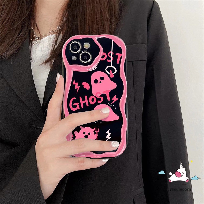 Untuk Samsung A04 A30s A24 A12 A14 A50 A50s A11 A13 A23 A21s A04s A51 A03s A10s A32 A03 A52 A52s A31 A20 A02s A30 A20s Kartun Huruf Lucu Doodle Ghost 3D Bergelombang Curved Edge Case
