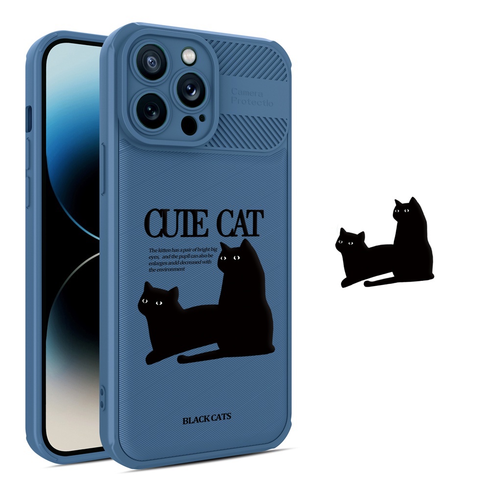 Case Serat Karbon Realme C55 C35 C33 C31 C21Y C25Y RealmeC25 C25S C15 C12 C3 C2 Realme 5 5i 5S 6i C3 Simple Lucu Kucing Hitam Cross Grain Phone Cover