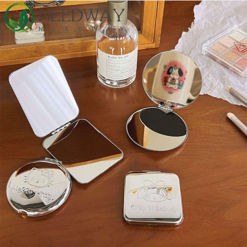 Needway   Cermin Rias Melody Bulat Kotak Kartun Kecantikan Portable Mini Vanity Mirror Cermin Lipat Foldable Cermin Kecil