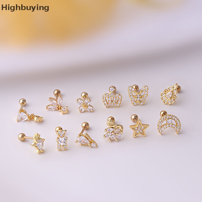 Hbid Anting Tusuk Mahkota Salib Kupu-Kupu Bulan Stainless Steel Untuk Wanita Cartilage Glory