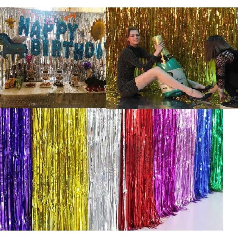 Birthday Curtain TIRAI PESTA Untuk Ulang Tahun Birth day Backdrop Foil/ Tirai Foil Curtain / Tirai Fringe Curtain / Tassel Rain Silk