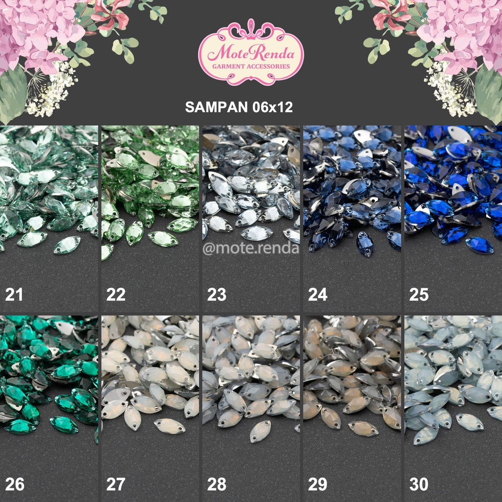 Payet kristal jahit diamond Fancy, bentuk navette, size 6x12mm (harga per lusin), kode 3SFC