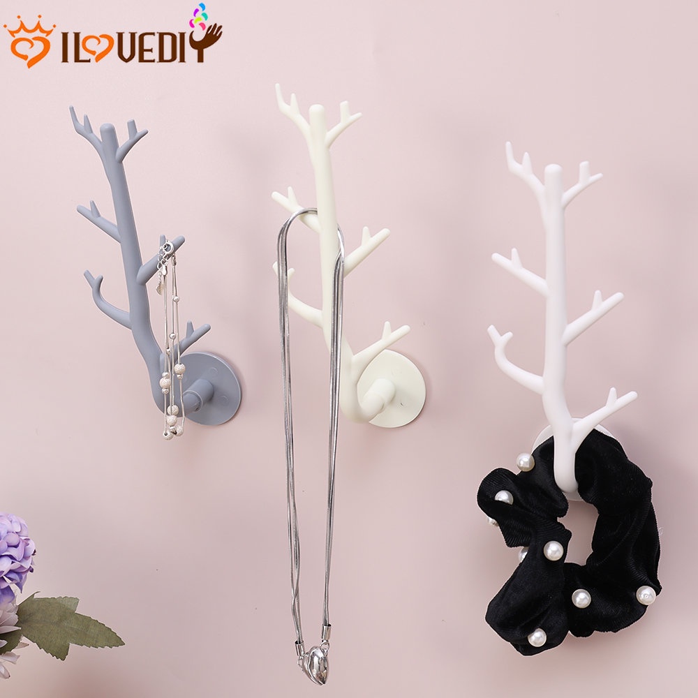 Dekorasi Seni Pintu Dinding Rumah Hemat Ruang Spons Kunci Rak Hidup Berbentuk Cabang Penyimpanan Kait Perekat Diri Kalung Hairband Gantungan