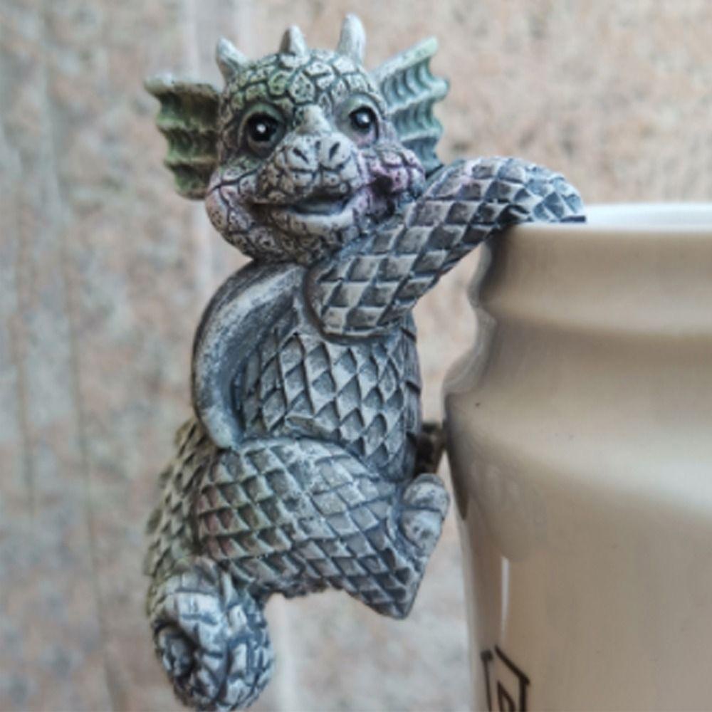 [Elegan] Patung Naga 3D Lucu Desktop Pot Bunga Dekorasi Climbing Yard Decor Ornamen Resin