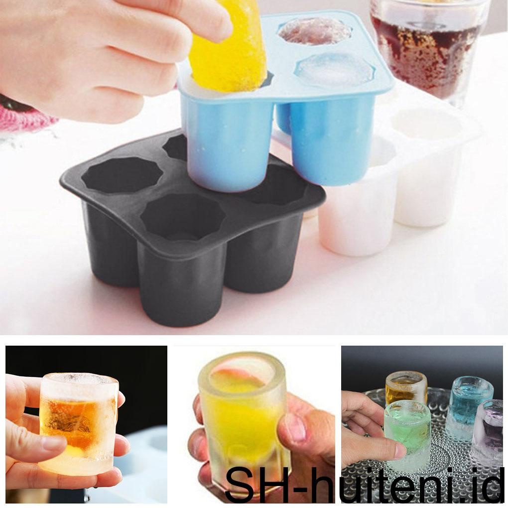 Cetakan Es 4-rongga Silikon Es Batu Fleksibel Mold Tray Portable Flexible Mould Cup Peralatan Dapur Bakeware