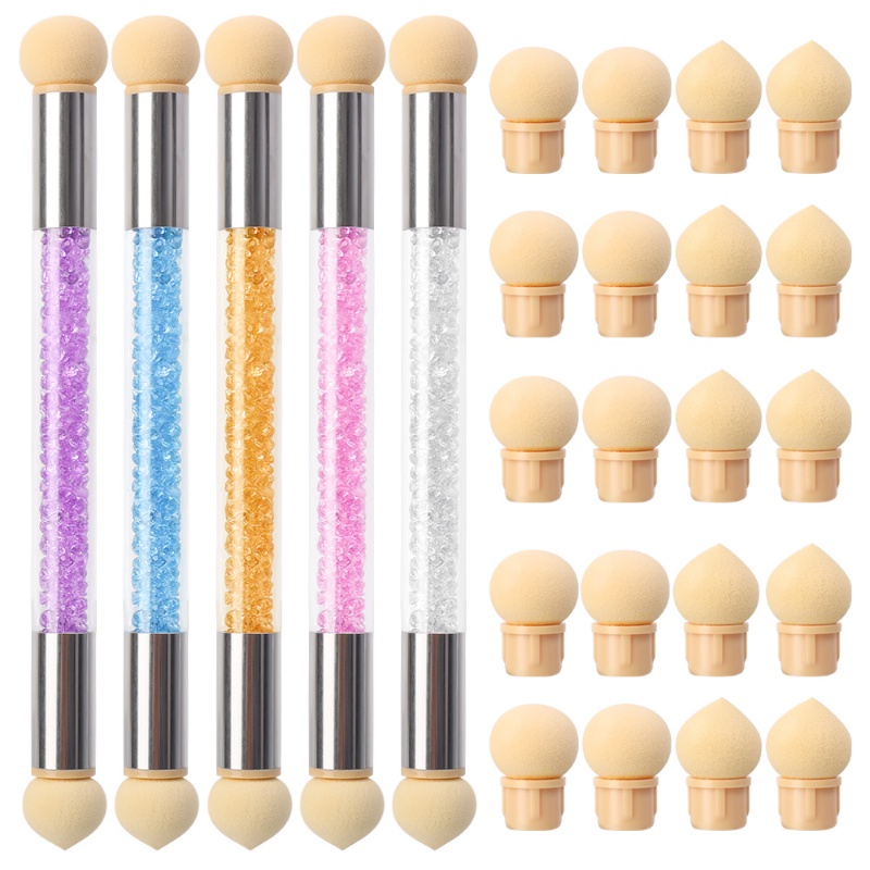 Kuas Pen Nail Art Gradasi Dua Kepala/Akrilik Berlian Imitasi Gagang Spons Kuku Manicure Tools