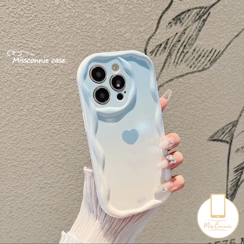 IPHONE Case Warna Permen Macaron Sederhana Kompatibel Untuk Iphone11 Pro Max 7Plus XR 14 13 12 Pro Max 6 6s 7 8 Plus X XS Max SE 2020 Gradiasi Cinta Hati 3D Tepi Bergelombang Melengkung Lembut Tpu Cover