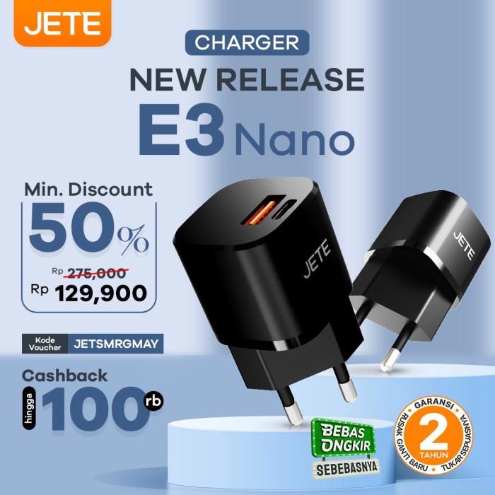 JETE E3 Nano Charger 20Watt Gan Technology Dual Port Fast Charging - Garansi Resmi 2 Tahun