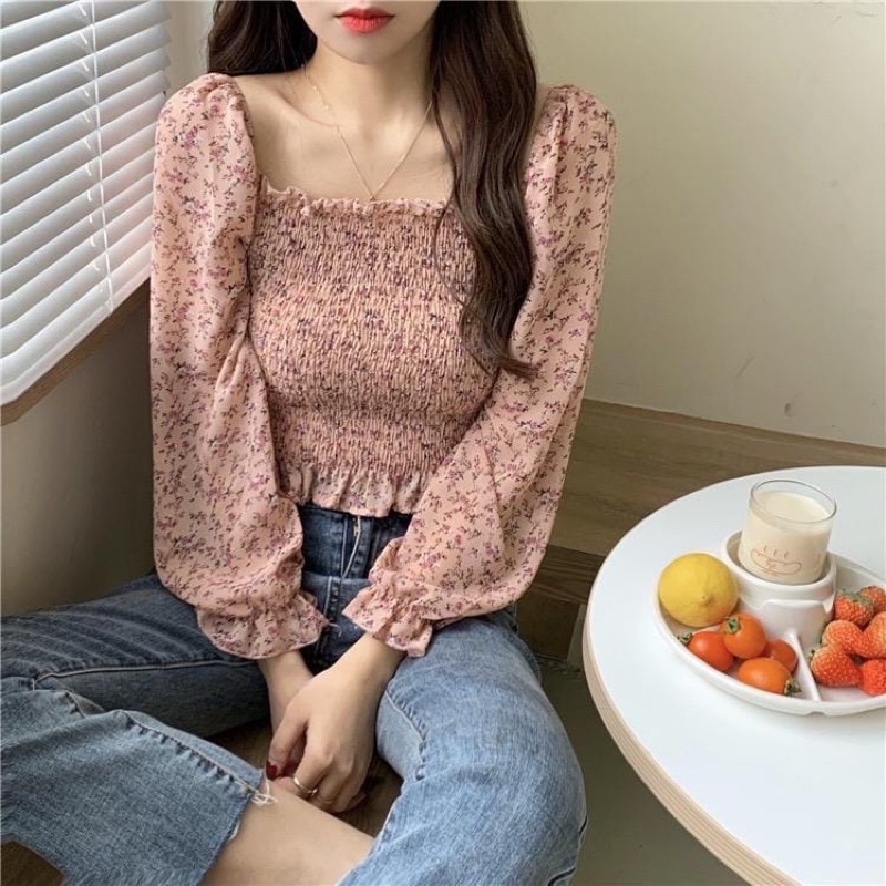 BEFAST - ZRD OOTD WANITA BLOUSE ERIKA / Alice Top Cute / Blouse Crop Sabrina Keluaran terbaru / Atasan Wanita Lengan Panjang / Fashion Kekinian Remaja ABG / OOTD Wanita Ala Style Korean / Blouse Flower Terlaris