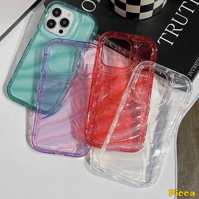 IPHONE Casing Bening Simple Mewah Kompatibel Untuk Iphone11 7Plus XR 11 14 13 12 Pro MAX 6 6S 7 8 Plus X XS MAX SE 2020 INS Warna Permen Stereo 3D Baru Kreatif Bergelombang Penutup Tahan Guncangan