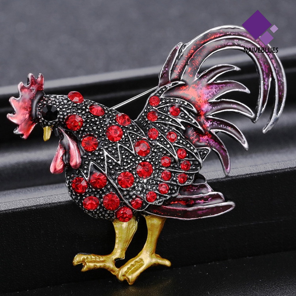 &lt; Naiveblues &gt; Bros Pin Ayam Jago Besar Berwarna Berlian Imitasi Vintage Lucu Kartun Lapel Bros Dekor