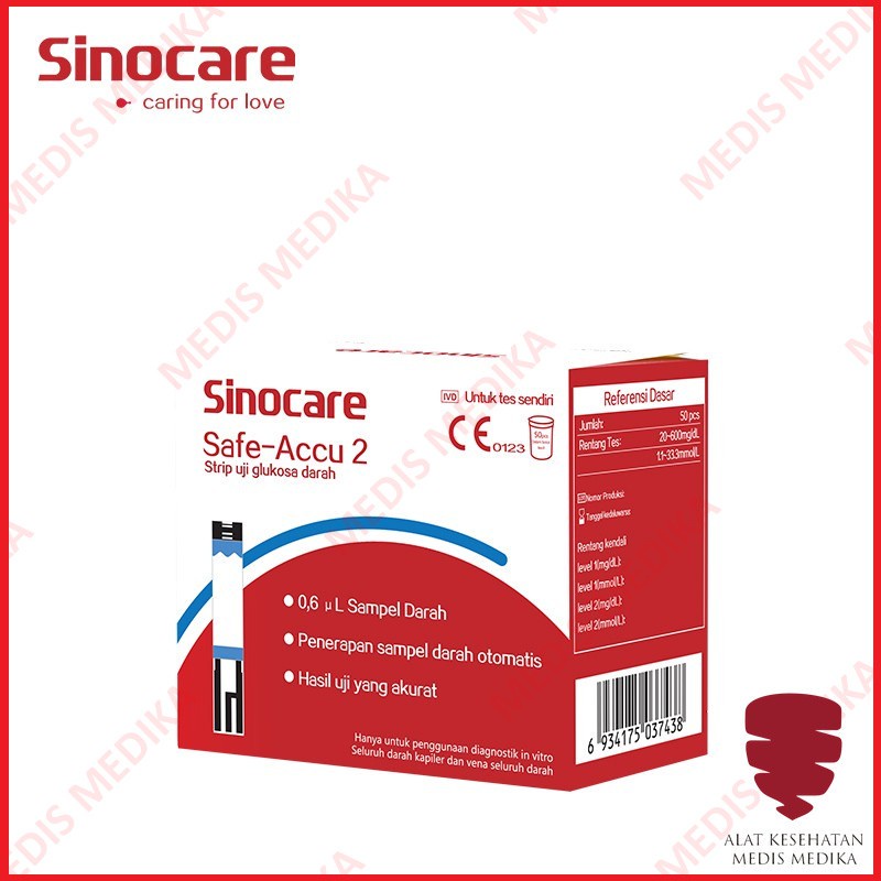 Strip Cek Gula Darah Sinocare Safe-Accu 2 Test Glucose Refill Isi 50