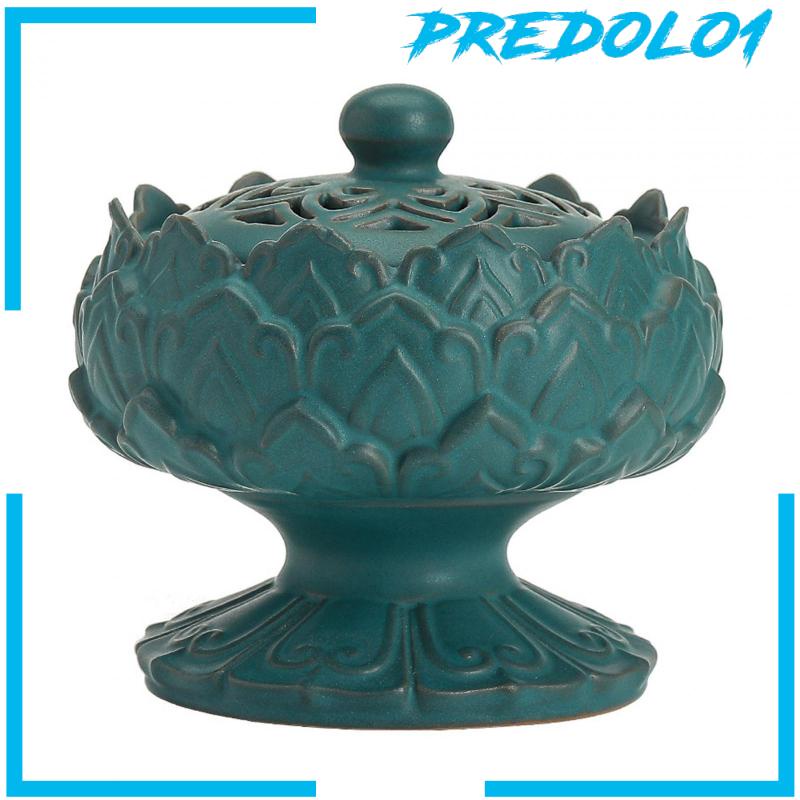 [Predolo1] Holder Burner Kerucut Keramik Bentuk Lotus Dengan Hiasan Tutup Asian Style