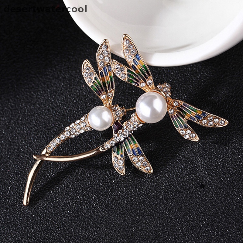 Deid Fashion Wanita Kristal Mutiara Hewan Capung enamel Bros pin custome Perhiasan Martijn