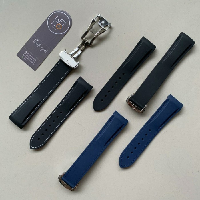 ORI Terjangkau Rubber Strap Jam Omega Curved End Deployant Clasp - Hitam, 22