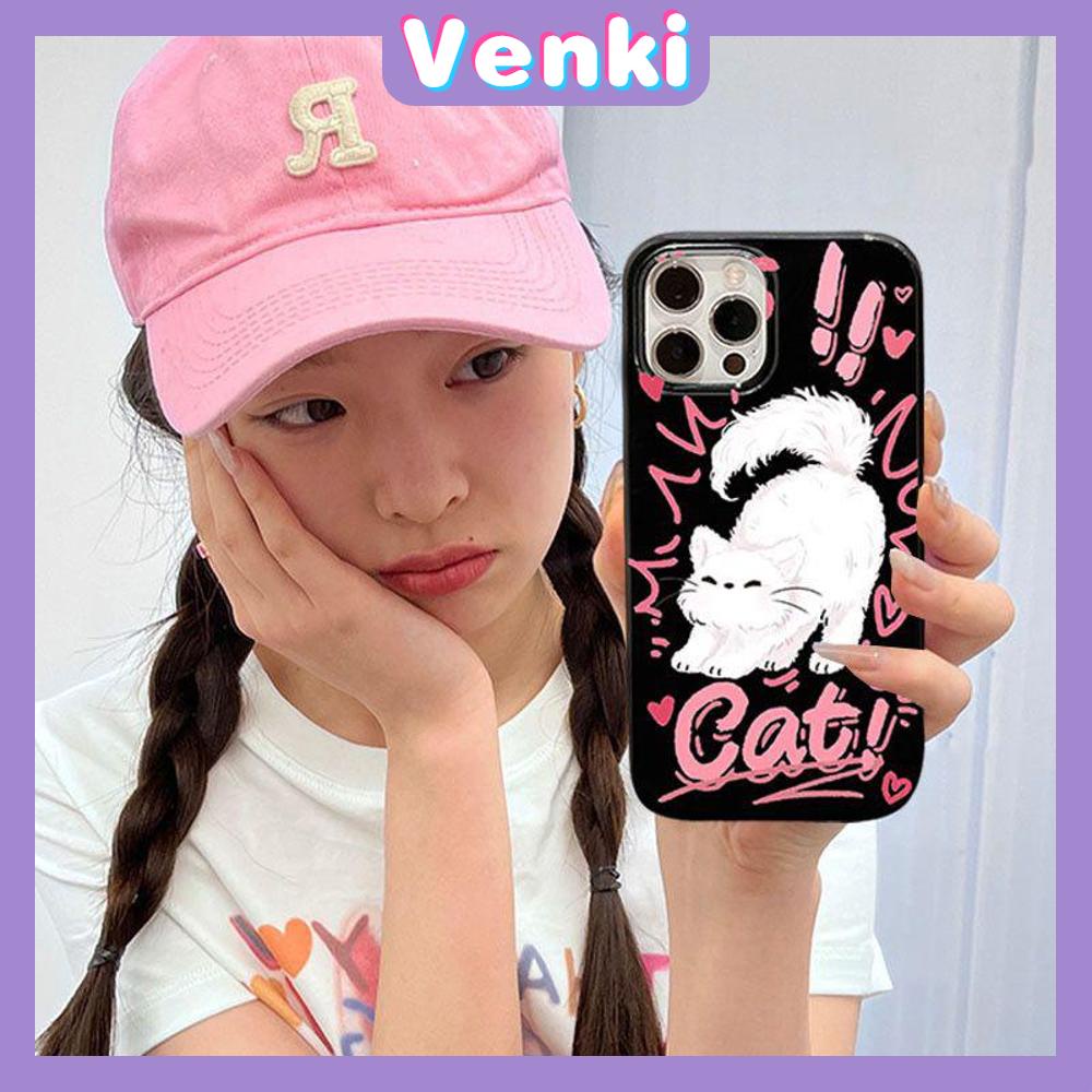 VENKI - Untuk iPhone 11 iPhone Case Hitam Glossy TPU Soft Case Shockproof Protection Camera Pump Cute Cat Dog Kompatibel dengan iPhone 14 13 Pro max 12 Pro Max xr xs max 7 8