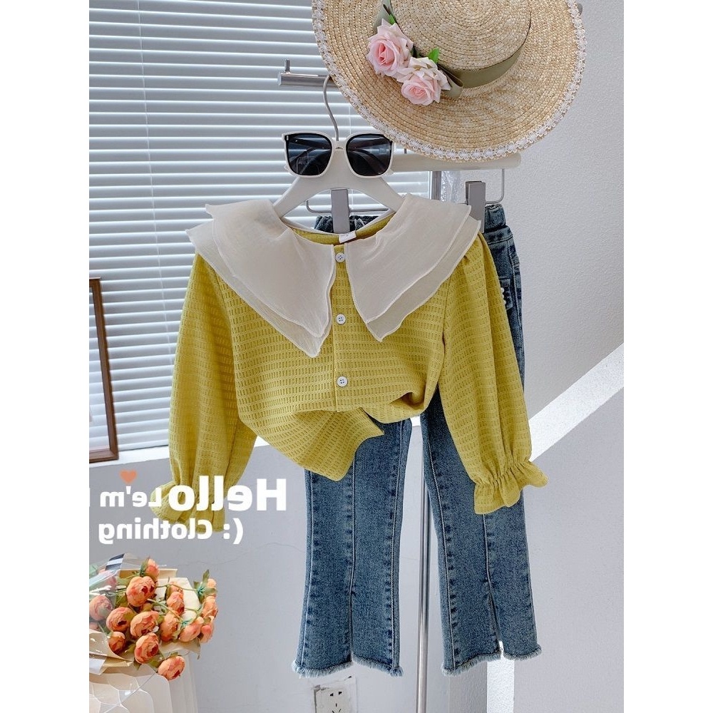 CHUBBI 45 Setelan Set Anak Perempuan Double Lace Neck + Celana Jeans