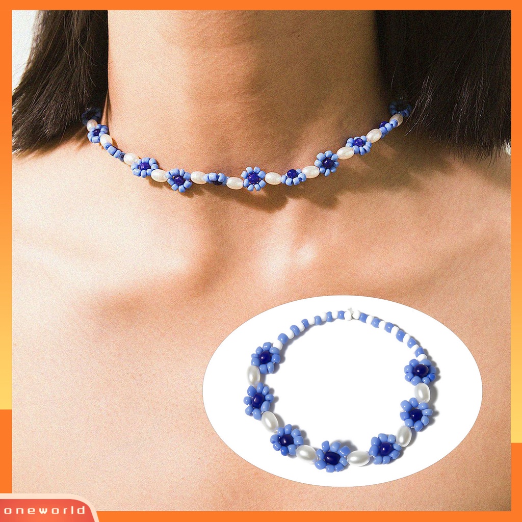 [ONE] Kalung Rantai Gelang Kaki Mutiara Bunga Biru Elegan Kreatif Untuk Pesta