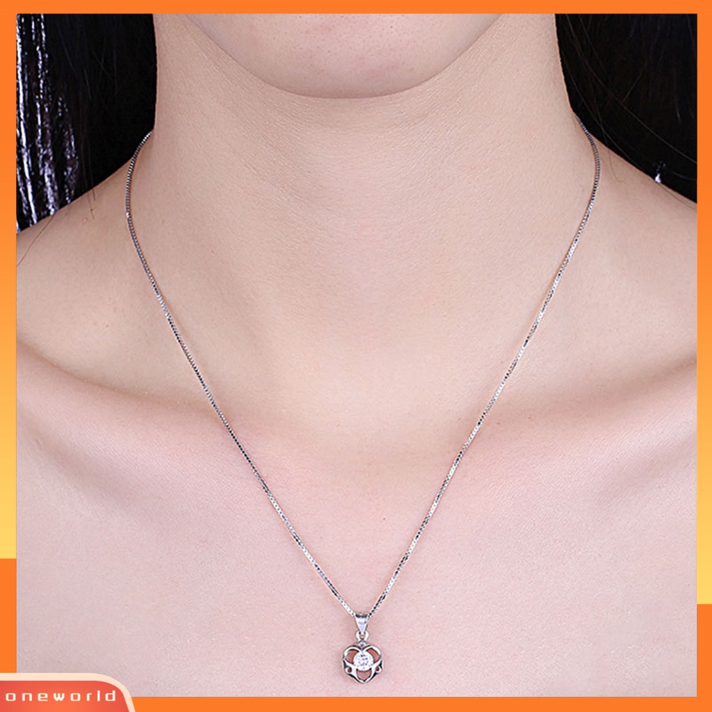 [ONE] Kalung Perhiasan Perak925Kalung Hollow Lingkaran Cubic Zirconia Pendant Necklace Untuk Pesta