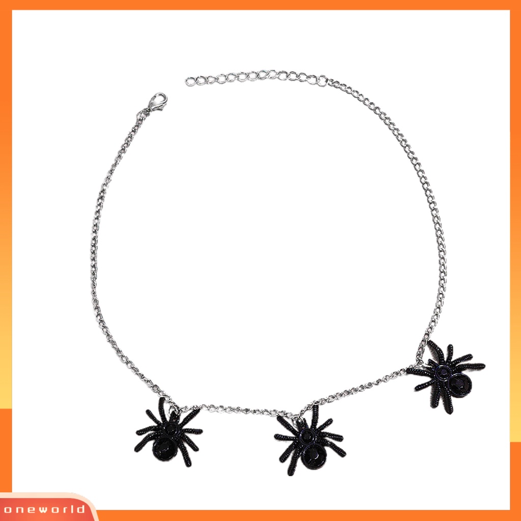 [ONE] Tiga Spider-Berbentuk Liontin Wanita Kalung Klasik Paduan Berlebihan Gothic Halloween Kalung Pesta Perhiasan