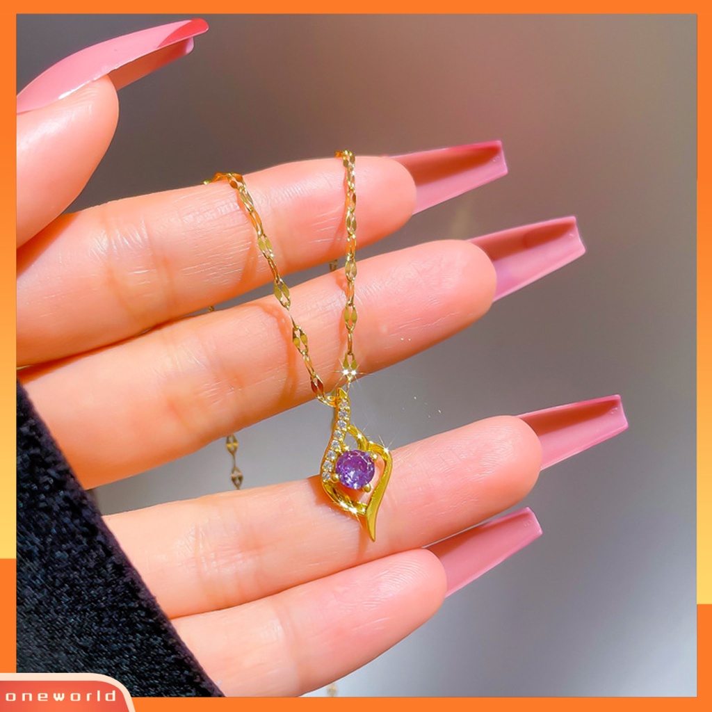 [ONE] Wanita Kalung Shiny High-end Belah Ketupat Bentuk Ungu Berlian Imitasi Berongga Keluar Pernikahan Liontin Perjamuan Perhiasan