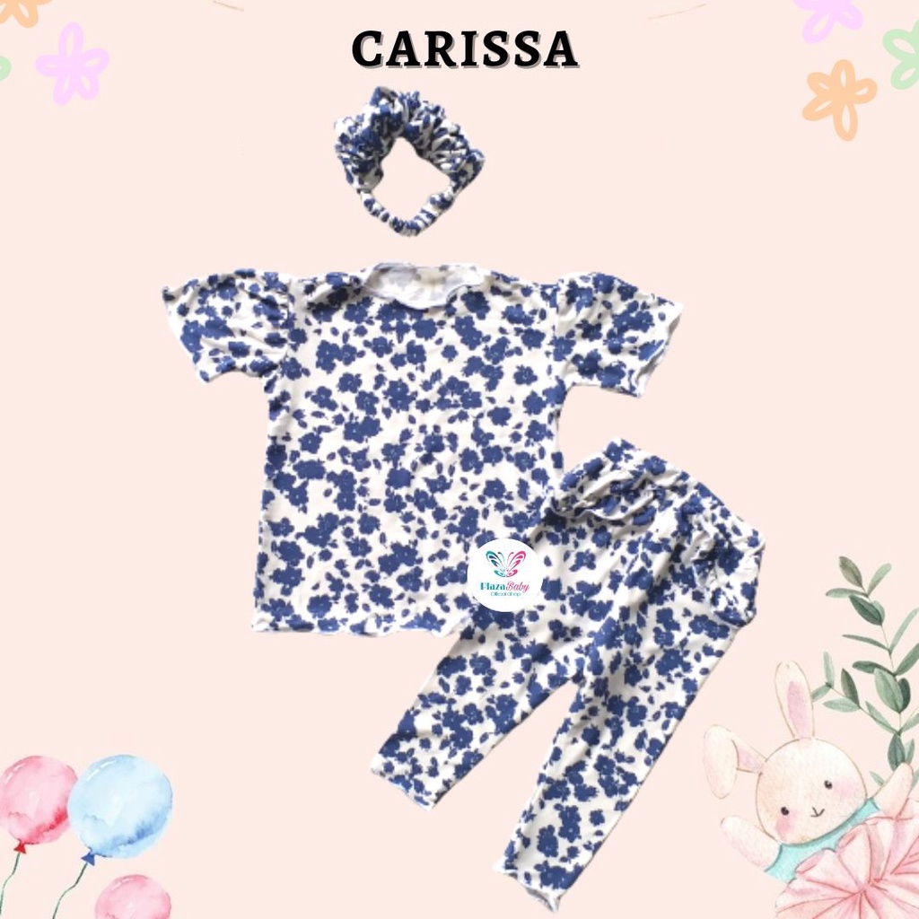 Plazababyku MX CARISSA setelan bayi motif bunga yang lucu free headband scrunchie + sandal