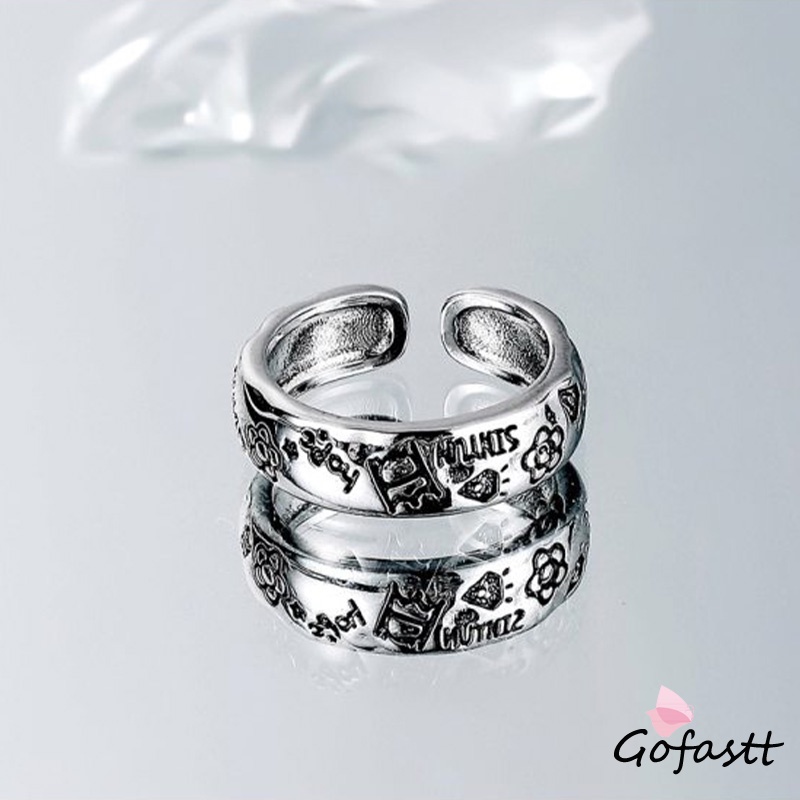 COD Cincin perak bunga kartun Korea cincin vintage cincin desain unisex-G