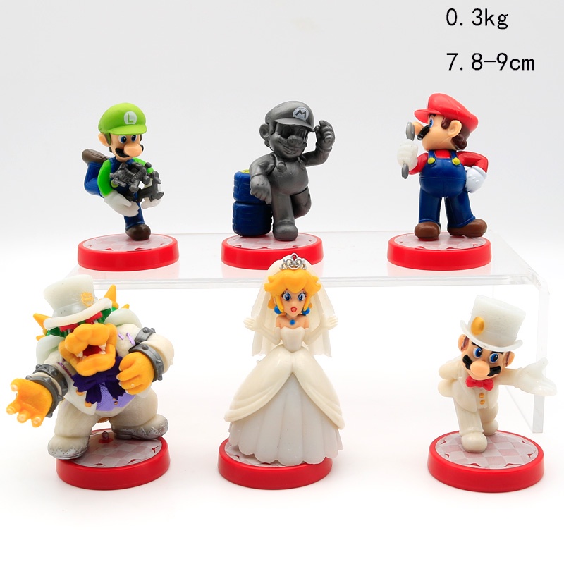 6pcs /Set Baju Pengantin Anime Jepang Super Mario Angka Mainan Set PVC Luigi Mario Bros Yoshi Model Boneka Dekorasi Kue Anak