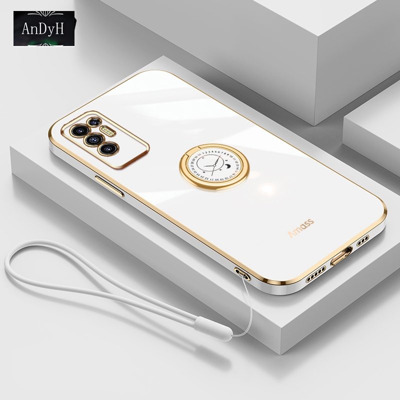 Andyh Casing Ponsel Silikon Ultra Tipis Untuk Infinix Tecno Pova 2le7 LE7n Deluxe Fall Protection Gold Band Dengan Cincin Jam Dan Lanyard Gratis