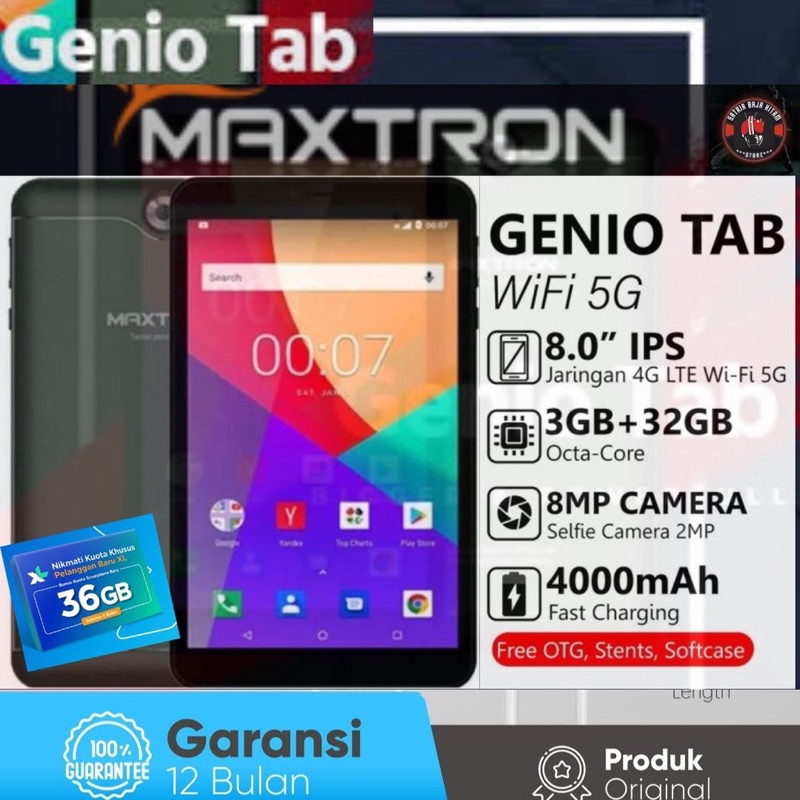 Maxtron Genio Smart TAB 8inch 3/3GB 4G LTE Garansi Resmi 1 Tahun