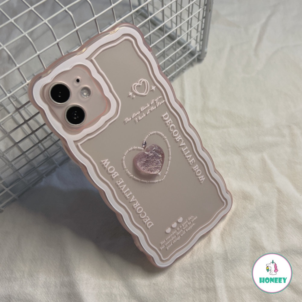 IPHONE Transparan Permen Bergelombang Frame 3D Love Heart Phone Case Untuk Iphone11 12 13 14 Pro Max X XR Xs7 8 Plus Solid Anti-drop Soft Cover