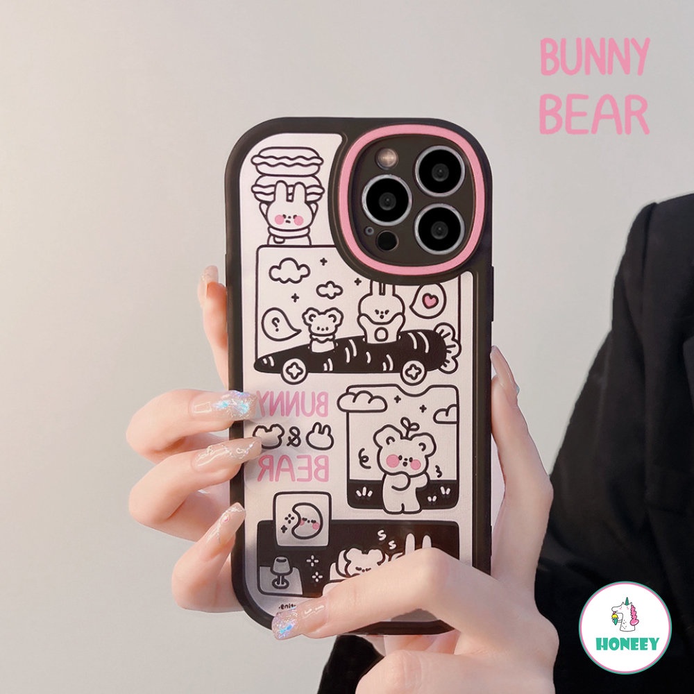 Casing Ponsel Ilustrasi Kelinci Beruang Lucu Untuk iPhone 14 Pro Max13 12 11 Pro Max XS XR 7 8 Plus Graffiti Warna-Warni Lembut TPU Shockproof Penutup Belakang