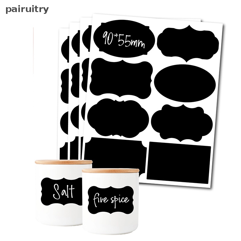 Prt 6PCS /Set Papan Tulis Yang Dapat Dihapus Label Rempah DIY Stiker Kerajinan Rumah Tangga Dapur Organizer Label Papan Hitam Stiker Dengan Pulpen PRT