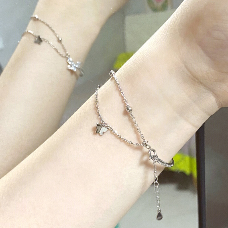 Kami Bunga Korea Indah Perak Rumbai Rantai Kupu-Kupu Pesona Gelang Untuk Wanita Gadis Romantis Pergelangan Tangan Rantai Bangle Bracelets Perhiasan Aksesoris
