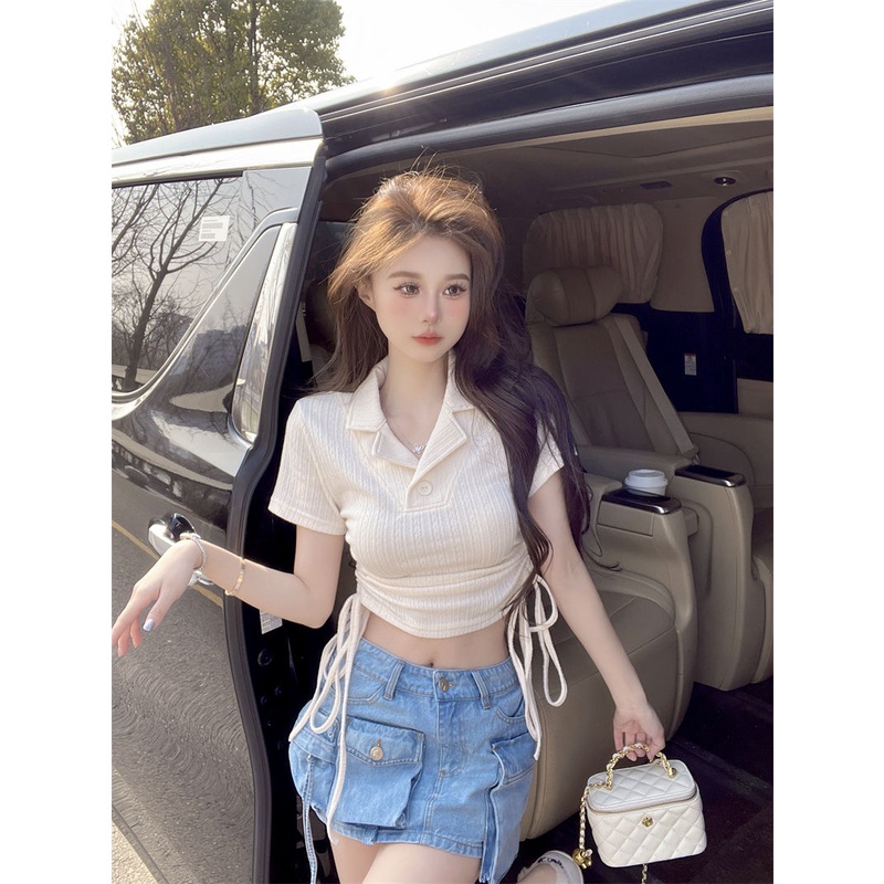 Korean Atasan Wanita Berulir Serut Premium Casual Crop Top