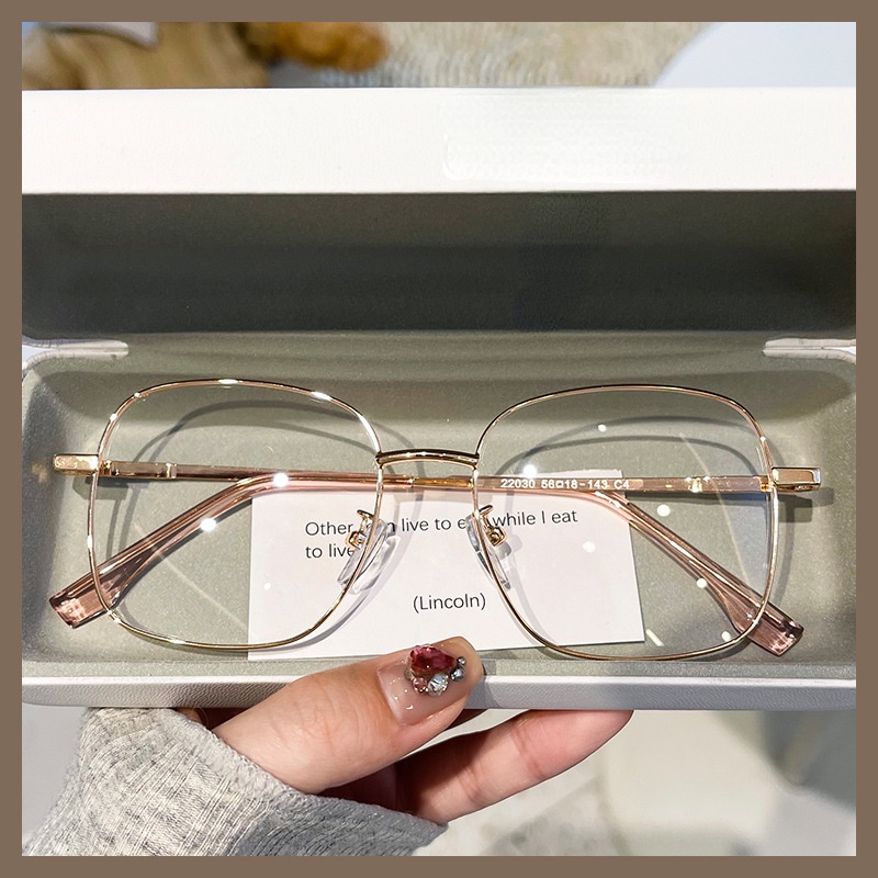 (YUZHU) Kacamata Bingkai Oversized Gaya Sekolah Ultra Ringan Frame Metal Square Anti Blue Light Eyeglasses Untuk Wanita