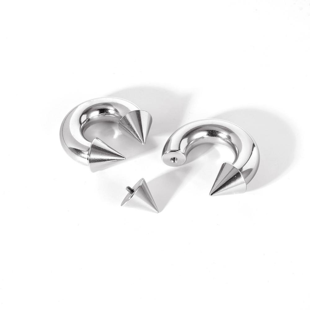1pc00/0 /2 /4 /6 /8G Spike Tapal Kuda Hidung Cincin Stainless Steel Septum Tindik Pengukur Besar Telinga Ekspanding Anting Tulang Rawan