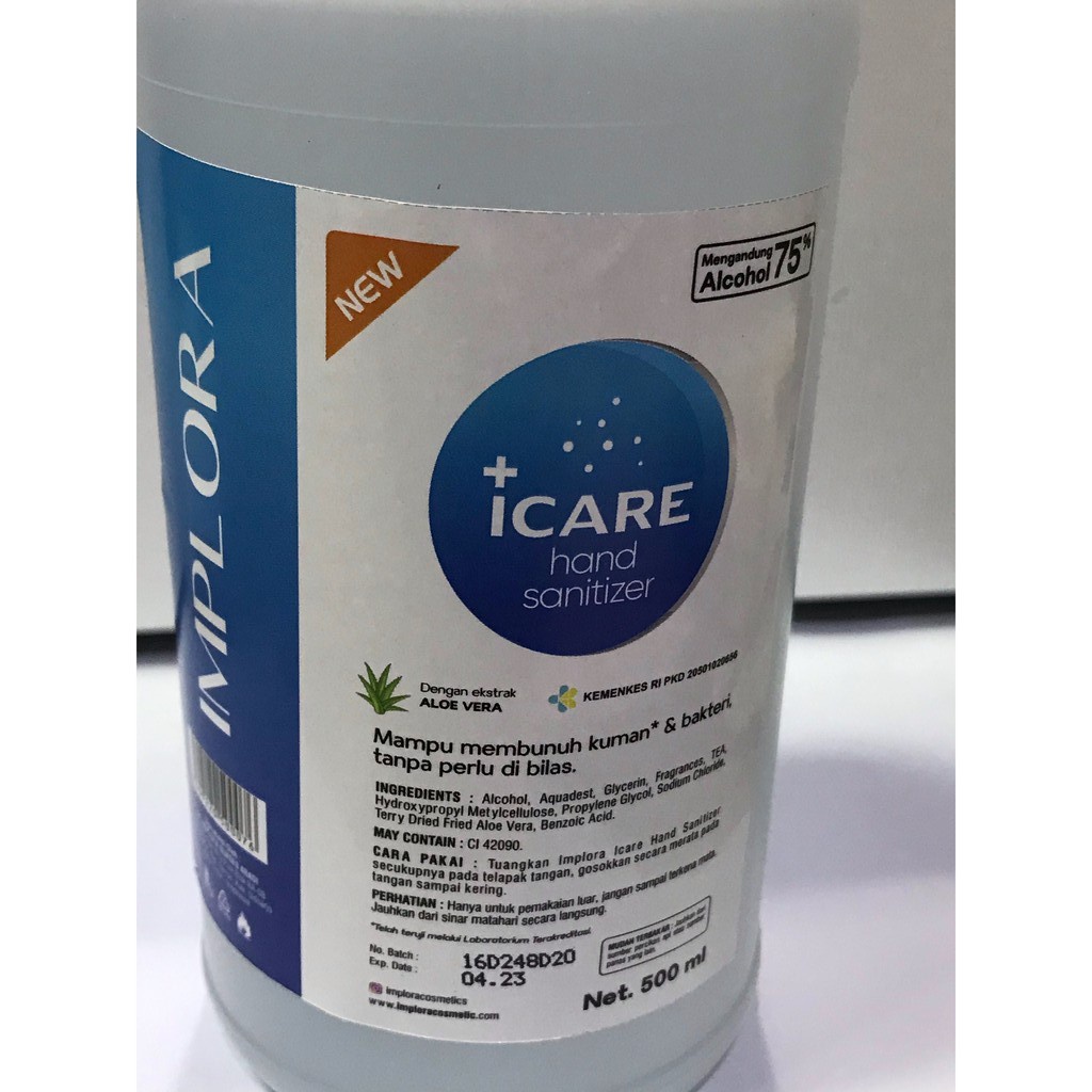 IMPLORA ICARE HAND SANITIZER GEL 500 ml  PUMP AND REFILL Tangan Bebas Virus dan Bakteri Serta Melembabkan